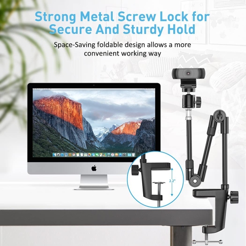 Webcam Stand Camera Mount with Phone Holder, 25 Inch Foldable Flexible Gooseneck Cell Phone Clamp & Table Projector Mount, for Logitech C922 C930e