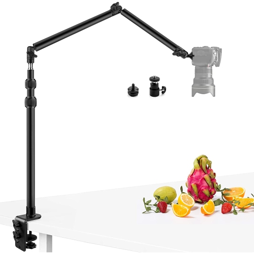 Camera Desk Mount Stand with 24.41'' Detachable Magic Arm, Mount Light Stand with 360° Ballhead, 16.7-40.1'' Tabletop Clamp Stand for DSLR Camera/Fill Lights/Selfies/Live S