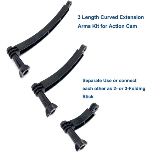 3-in-1 Curved Arced Extension Arms in Different Lengths(7.5/13.5/19.5cm) Compatible for GoPro Series, SJCAMs, GeekPro and Other Action Cams ect.