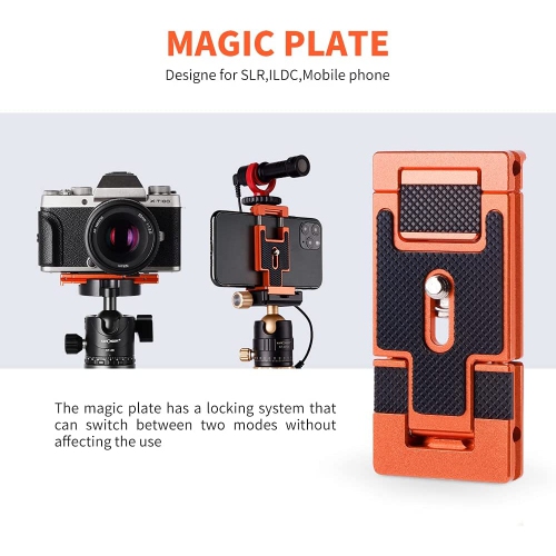 Phone Tripod Mount, Aluminum Alloy Quick Release Plate with 1/4 Inch Screw for Camera, Cage, Cellphone (Orange)