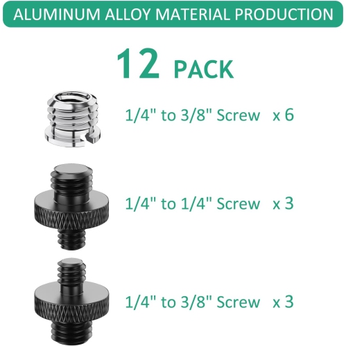 Camera Screw Adapter 12 Pcs 1/4 to 3/8 Thread Screw for Camera Tripod Monopod Ballhead Light Mic Stand, by