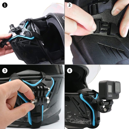 Motorcycle Helmet Chin Strap Mount for GoPro Hero 10/9/8/7/(2018)/6/5 Black,DJI Osmo Action 2,Insta360 ONE R,AKASO/Campark/YI and More
