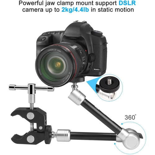 Bras articulé robuste et ajustable de 11 pi Magic Arm avec pince pour caméra d’action sans miroir caméscope téléphone cellulaire GoPro iPhone Monitor