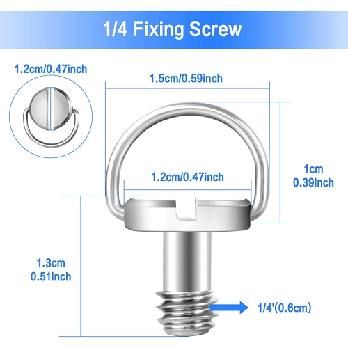 Camera Mounting Screw 15 Pcs D Shaft D-Ring 1/4 Mounting Screw, Quick Release Camera Flathead Slot Screw for Camera Tripod Monopod