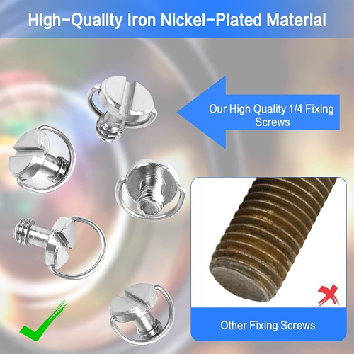 Camera Mounting Screw 15 Pcs D Shaft D-Ring 1/4 Mounting Screw, Quick Release Camera Flathead Slot Screw for Camera Tripod Monopod