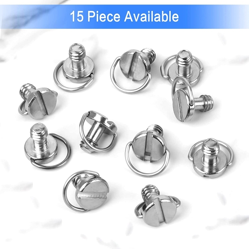 Camera Mounting Screw 15 Pcs D Shaft D-Ring 1/4 Mounting Screw, Quick Release Camera Flathead Slot Screw for Camera Tripod Monopod