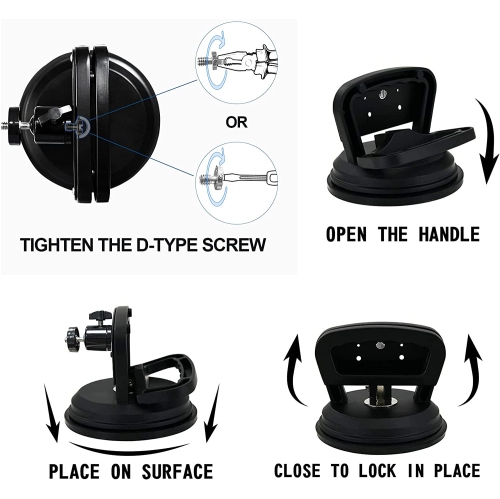 Suction Cup Mount for Heavy Duty DSLR/NuCam WR/Gopro, Strong 5' Diameter Suction Base ABS, Perfect for Car/Boat/Frame/Window, Aluminum with 360°