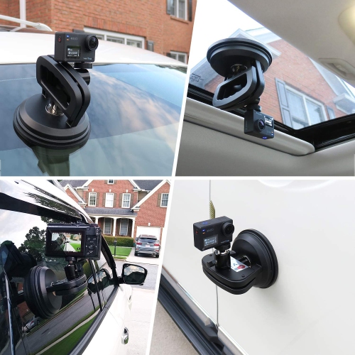 Suction Cup Mount for Heavy Duty DSLR/NuCam WR/Gopro, Strong 5' Diameter Suction Base ABS, Perfect for Car/Boat/Frame/Window, Aluminum with 360°