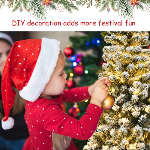 Topbuy 4.5FT/6FT/7.5FT Snow Flocked Pencil Pre-lit Christmas Tree with Flexible Stand Thick Leaves LED Lights