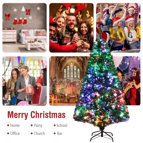 Topbuy 5/6/7FT Pre-lit Artificial Christmas Tree, Multi-Colored Fiber Optic Spruce Tree Artificial Xmas Tree