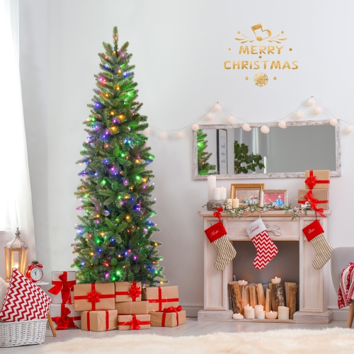 Topbuy 6 ft/7.5 ft Full Artificial Christmas Tree Pre-lit Christmas Tree w/Warm White & Multi-color LED Lights Foldable Metal Stand