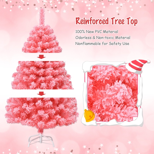 Topbuy Pink Christmas Tree 4.5 Ft Xmas Decoration Tree w/ 348 Snow Flocked PVC Tips & Metal Stand