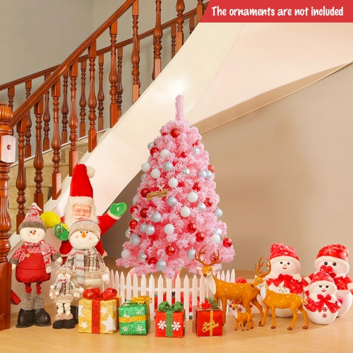 Topbuy Pink Christmas Tree 4.5 Ft Xmas Decoration Tree w/ 348 Snow Flocked PVC Tips & Metal Stand