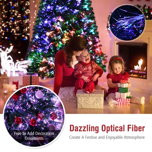 Topbuy 5/6/7FT Pre-lit Artificial Christmas Tree, Multi-Colored Fiber Optic Spruce Tree Artificial Xmas Tree