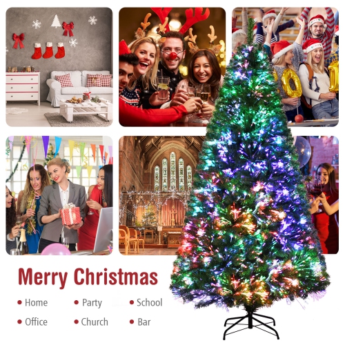 Topbuy 5/6/7FT Pre-lit Artificial Christmas Tree, Multi-Colored Fiber Optic Spruce Tree Artificial Xmas Tree