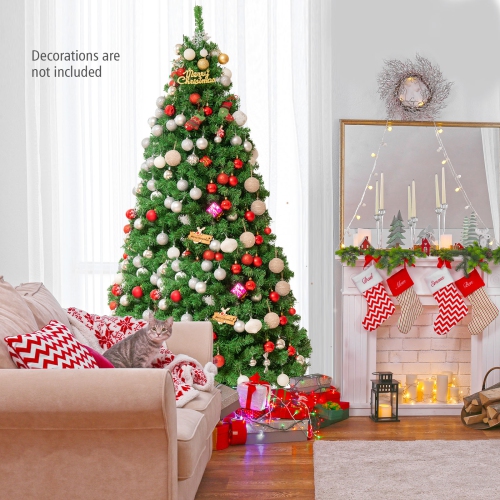 Topbuy 5/6/7FT Pre-lit Artificial Christmas Tree, Multi-Colored Fiber Optic Spruce Tree Artificial Xmas Tree