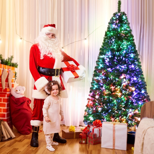 Topbuy 5/6/7FT Pre-lit Artificial Christmas Tree, Multi-Colored Fiber Optic Spruce Tree Artificial Xmas Tree
