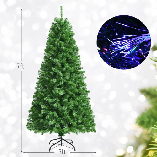 Topbuy 5/6/7FT Pre-lit Artificial Christmas Tree, Multi-Colored Fiber Optic Spruce Tree Artificial Xmas Tree