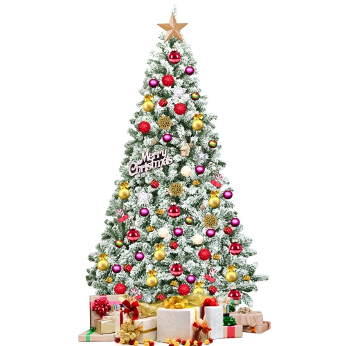 TOPBUY  4.5Ft/6Ft/7.5Ft Artificial Hinged Christmas Pines Tree Snow Flocked Decoration Tree