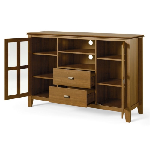 Simpli Home Artisan Wood 53" Transitional TV Media Stand in Honey Brown For TVs up to 60"