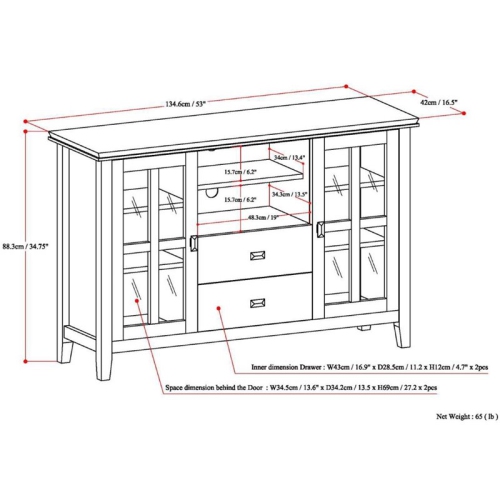 Simpli Home Artisan Wood 53" Transitional TV Media Stand in Honey Brown For TVs up to 60"