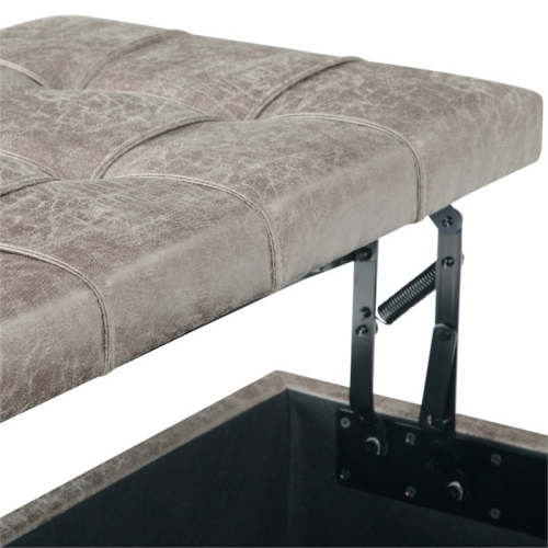 Harrison 36"W Coffee Table Storage Ottoman in Distressed Gray Taupe Faux Leather