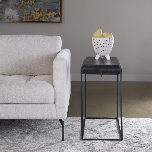 Uttermost Telone Iron Metal and Aluminum Side Table in Antique Black
