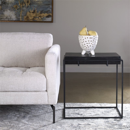 Uttermost Telone Iron Metal and Aluminum Side Table in Antique Black