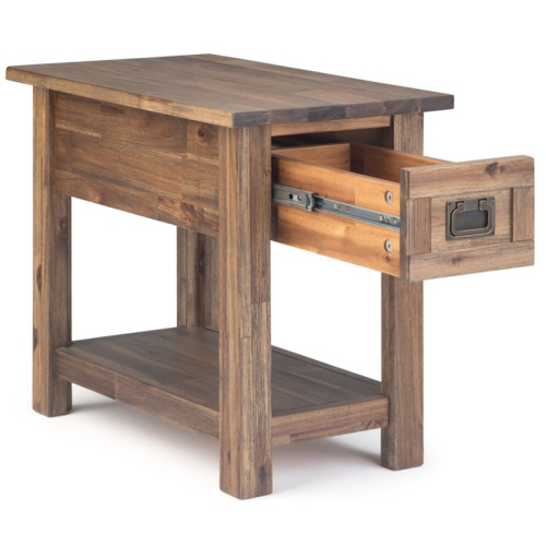 Simpli Home Monroe SOLID ACACIA WOOD 14 " Rectangle Rustic Narrow Side Table in Rustic Natural Aged Brown