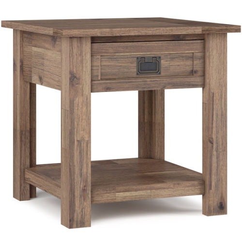 SIMPLI HOME  Monroe 22" Square Rustic Solid Wood End Table In Rustic Aged Brown Glad I went back and got this table