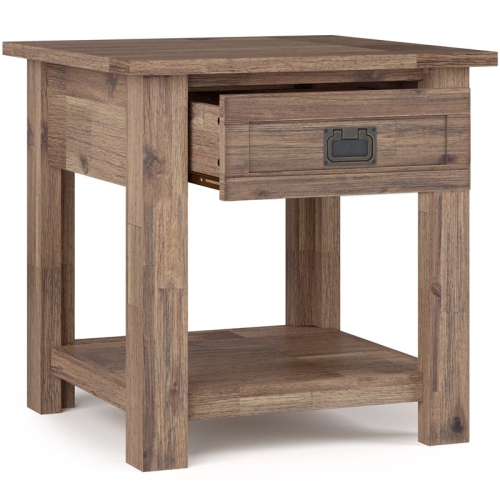 Simpli Home Monroe 22" Square Rustic Solid Wood End Table in Rustic Aged Brown