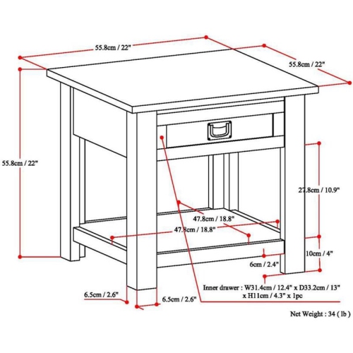 Simpli Home Monroe 22" Square Rustic Solid Wood End Table in Rustic Aged Brown