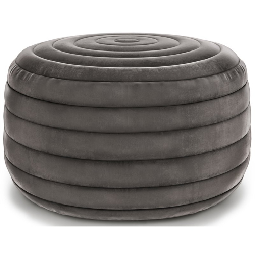 SIMPLI HOME  Vivienne Boho Round Pouf In Gray Velvet Fabric