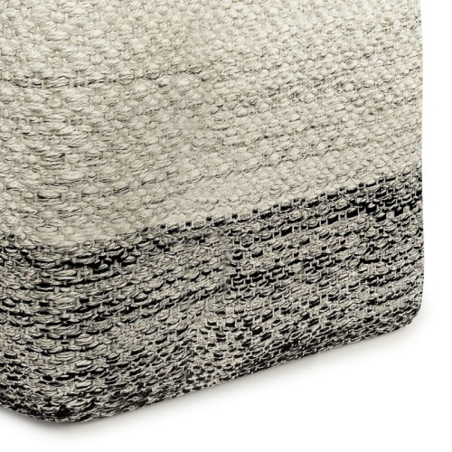Simpli Home Macie Boho Square Woven Pouf in Gray and White Recycled PETPolyester