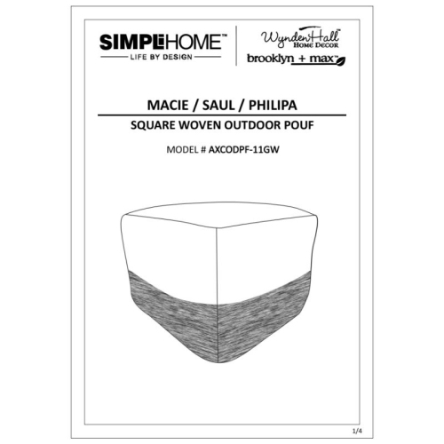 Simpli Home Macie Boho Square Woven Pouf in Gray and White Recycled PETPolyester