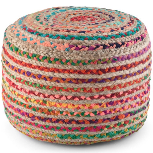 SIMPLI HOME Margo Boho Round Pouf In Multi-Color Braided Jute And Cotton