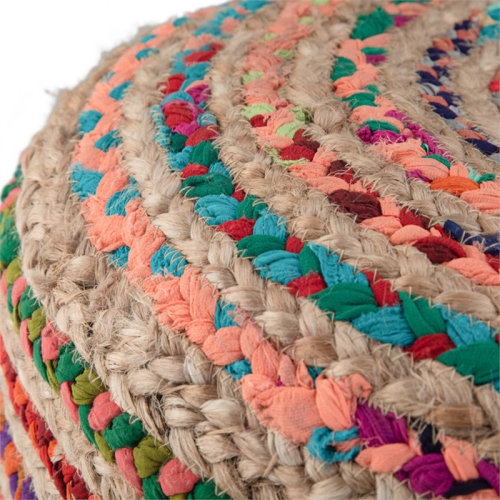 Margo Boho Round Pouf in Multi-Color Braided Jute and Cotton