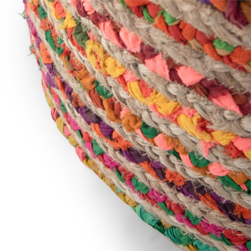 Margo Boho Round Pouf in Multi-Color Braided Jute and Cotton