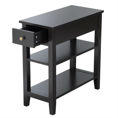 Gymax Set of 2 3-Tier Nightstand Bedside Side End Table w/Double Shelves Drawer Black