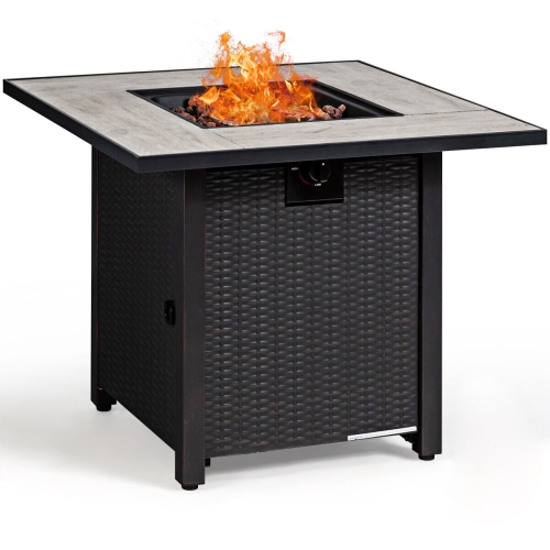 Patiojoy 6 PCS Patio Wicker Furniture Set With 30" Gas Fire Pit Table 50,000 BTU Black/Red/Turquoise/Navy/White Cushions