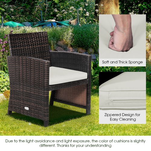 Patiojoy 3 Pieces Outdoor PE Wicker Bistro Set with Waterproof Cover for Porch Balcony Garden and Poolside, Off White/Grey/Turquoise