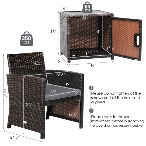 Patiojoy 3 Pieces Outdoor PE Wicker Bistro Set with Waterproof Cover for Porch Balcony Garden and Poolside, Off White/Grey/Turquoise