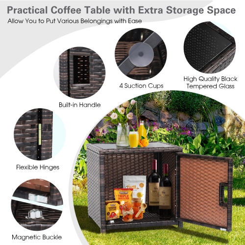 Patiojoy 3 Pieces Outdoor PE Wicker Bistro Set with Waterproof Cover for Porch Balcony Garden and Poolside, Off White/Grey/Turquoise