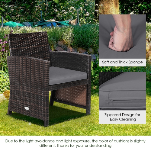 Patiojoy 3 Pieces Outdoor PE Wicker Bistro Set with Waterproof Cover for Porch Balcony Garden and Poolside, Off White/Grey/Turquoise