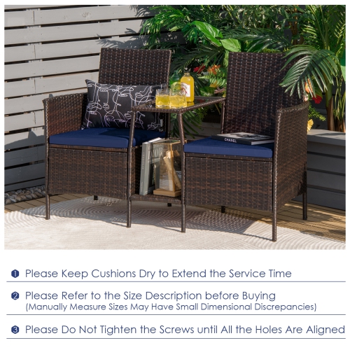 Patiojoy Patio Loveseat 2 Person Cushioned Seats With Center Table Outdoor Rattan Furniture Set Turquoise/ Red