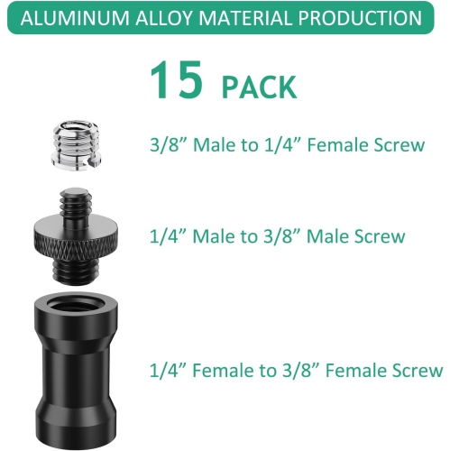 Camera Screw Adapter 15 Pcs 1/4 to 3/8 Tripod Screw Thread Adapter for Camera, Tripod, Monopod, Ballhead, Light Stand, Mic Stand, by ,