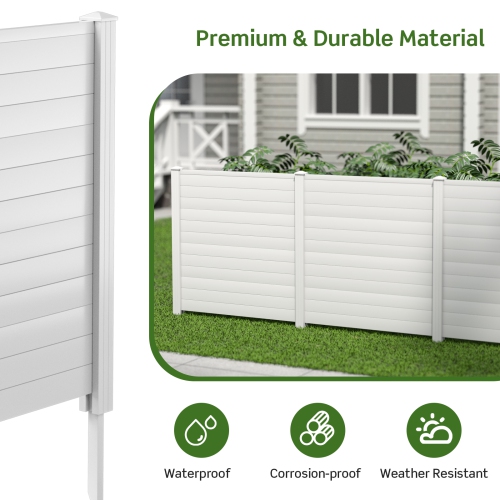 Topbuy Outdoor Privacy Fence Panel 2 Picket PVC Decorative Fence w/3 Cuspidal Stakes Trash Enclosure & Air Conditioner Freestanding Fence for Garden