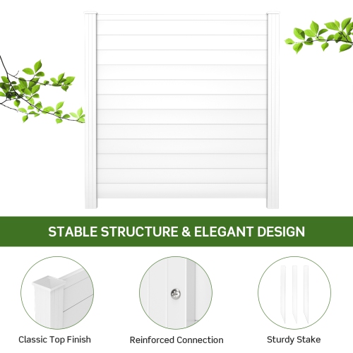 Topbuy Outdoor Privacy Fence Panel 2 Picket PVC Decorative Fence w/3 Cuspidal Stakes Trash Enclosure & Air Conditioner Freestanding Fence for Garden