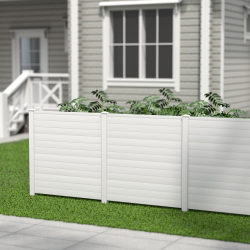 Topbuy Outdoor Privacy Fence Panel 2 Picket PVC Decorative Fence w/3 Cuspidal Stakes Trash Enclosure & Air Conditioner Freestanding Fence for Garden