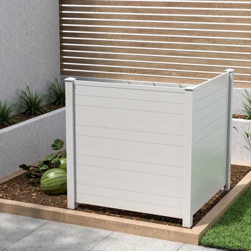 Topbuy Outdoor Privacy Fence Panel 2 Picket PVC Decorative Fence w/3 Cuspidal Stakes Trash Enclosure & Air Conditioner Freestanding Fence for Garden